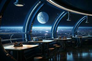 View from the office window of a futuristic space station. 3d rendering Ai Generated photo