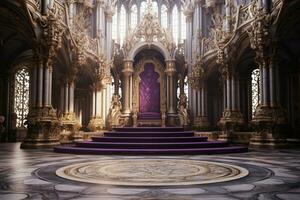 Interior of royal palace with red carpet and stairway, 3d render Ai Generated photo