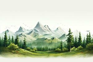 Mountains and forest in the fog. Digital painting. Vector illustration. Ai Generated photo
