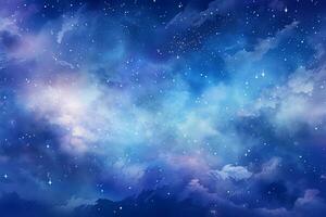 Sky clouds fantasy background with stars and nebula. Vector illustration. Ai Generated photo