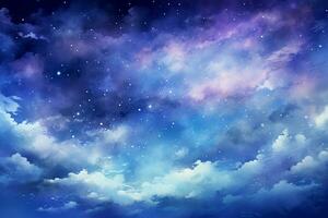 Sky clouds fantasy background with stars and nebula. Vector illustration. Ai Generated photo