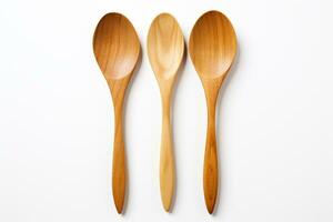 Wooden spoons isolated on white background, clipping path included. Ai Generated photo