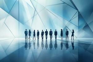 Silhouettes of business people standing in front of a bright light Ai Generated photo