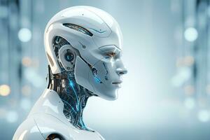 3d representación de un hembra robot o cyborg con artificial inteligencia ai generado foto