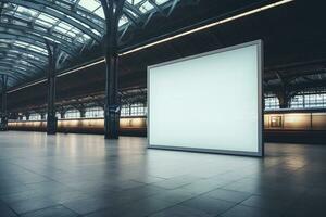 Blank billboard in train station. Mock up, 3D Rendering AI Generated photo