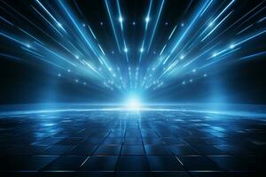 abstract scene on a dark blue background with rays of light and smoke AI Generated photo