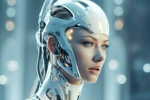 3d representación de un hembra robot o cyborg con artificial inteligencia ai generado foto