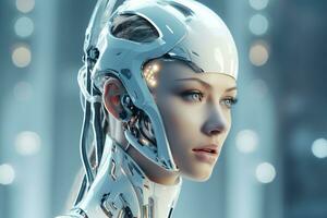 3d rendering of a female robot or cyborg with artificial intelligence AI Generated photo