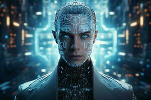 3d rendering of a female robot or cyborg with artificial intelligence AI Generated photo