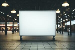Blank billboard in train station. Mock up, 3D Rendering AI Generated photo