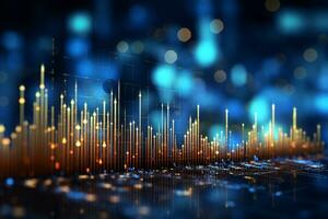 Futuristic glowing business chart on dark background. Finance concept. 3D Rendering AI Generated photo