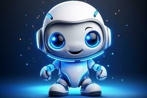 3d rendering of a cute robot character with headphones isolated on dark blue background AI Generated photo