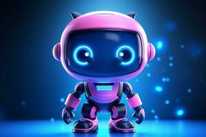 3d rendering of a cute robot character with headphones isolated on dark blue background AI Generated photo