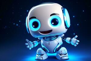 3d rendering of a cute robot character with headphones isolated on dark blue background AI Generated photo
