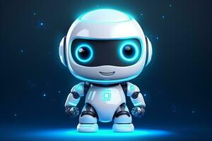 3d rendering of a cute robot character with headphones isolated on dark blue background AI Generated photo