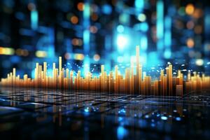 Futuristic glowing business chart on dark background. Finance concept. 3D Rendering AI Generated photo