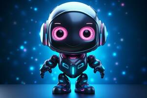 3d rendering of a cute robot character with headphones isolated on dark blue background AI Generated photo