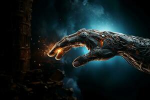 Cyborg hand in. 3D rendering. Elements of this image furnished by NASA AI Generated photo