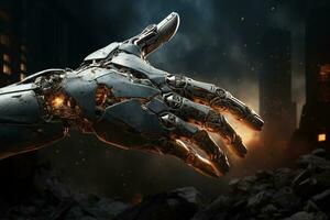 Cyborg hand in. 3D rendering. Elements of this image furnished by NASA AI Generated photo