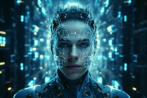 3d rendering of a female cyborg with artificial intelligence concept. Ai Generated photo