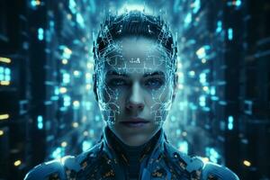 3d rendering of a female cyborg with artificial intelligence concept. Ai Generated photo