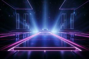 3d render, abstract background, empty stage with neon lights, night club Ai Generated photo