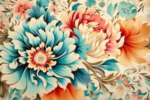 Seamless floral pattern with dahlias in retro style. Ai Generated photo