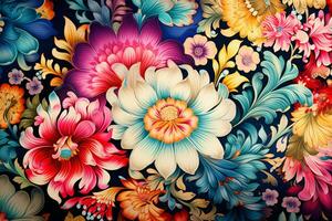 Seamless floral pattern with dahlias in retro style. Ai Generated photo