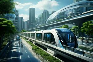 High-speed train in the city shanghai china. Ai Generated photo