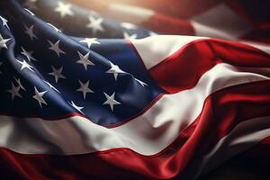 American flag waving in the wind. 3d rendering, illustration. photo