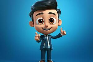 3D illustration of a cartoon character with blank board, blue background Ai Generated photo