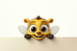 3d ilustración de un contento abeja dibujos animados personaje con brazos elevado ai generado foto