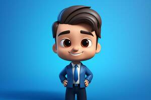 3D illustration of a cartoon character with blank board, blue background Ai Generated photo