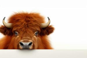 bull character cartoon isolated on white background 3d illustration of highland cattle Ai Generated photo