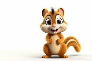 Cute cartoon chipmunk on the floor. 3d rendering Ai Generated photo