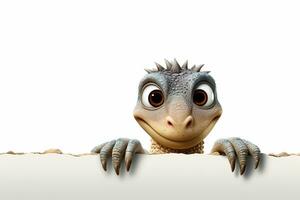 funny lizard peeking out from behind the wall isolated on white background Ai Generated photo