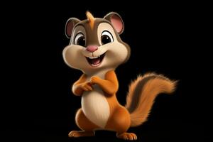 Cute cartoon chipmunk on the floor. 3d rendering Ai Generated photo