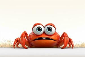 3d rendered illustration of a crab cartoon character with white wall background Ai Generated photo