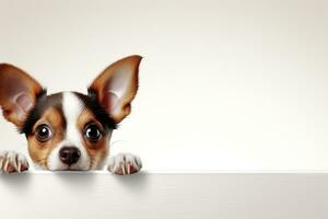 gracioso Jack Russell terrier perro con naranja collar en blanco antecedentes ai generado foto
