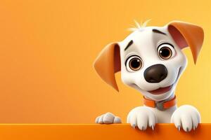 Funny Jack Russell Terrier dog with orange collar on orange background Ai Generated photo