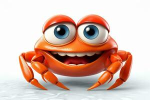 3d rendered illustration of a crab cartoon character with white wall background Ai Generated photo