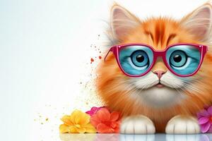 Portrait of a maine coon cat wearing sunglasses with colorful splashes Ai Generated photo