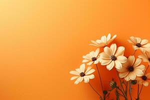 Flowers composition. Poppies on orange background. Flat lay, top view, copy space Ai Generated photo