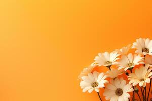 Flowers composition. Poppies on orange background. Flat lay, top view, copy space Ai Generated photo