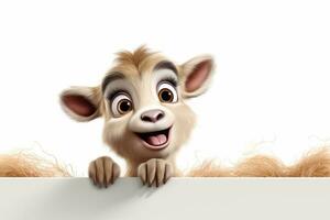 3d rendered illustration of a funny goat cartoon character with blank board Ai Generated photo