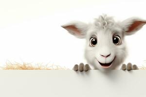 3d rendered illustration of a funny goat cartoon character with blank board Ai Generated photo