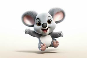 Cute cartoon koala on a white background. 3d rendering Ai Generated photo