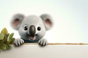 linda dibujos animados coala en un blanco antecedentes. 3d representación ai generado foto