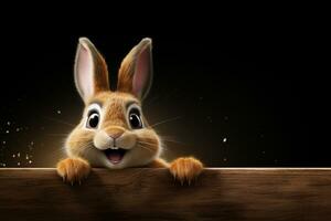 3d rendering of a cute little rabbit isolated on Dark background. Ai Generated photo