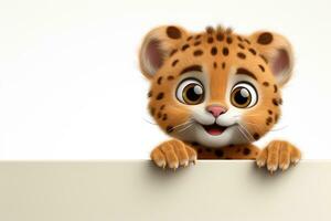 3d rendered illustration of a leopard cartoon character with white board Ai Generated photo